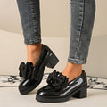 Women's Bowtie Platform Pumps - Low Heel Slip-On Dress Shoes