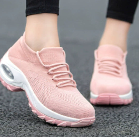 Women's Knit Platform Sneakers | Waterproof Round-Toe Flying Weave Shoes
