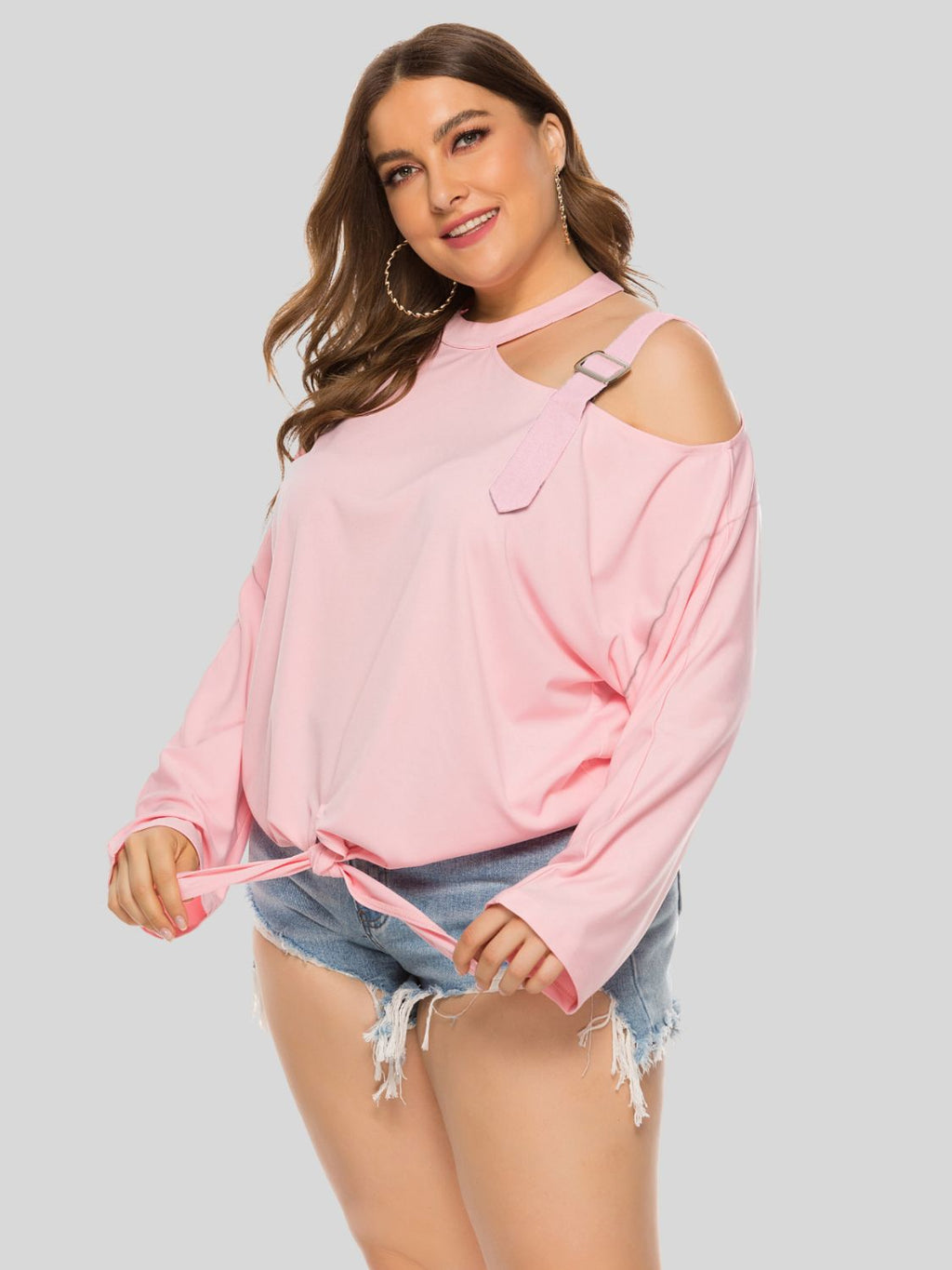Plus Size Cold-Shoulder Tied Top See size chart under “more details”