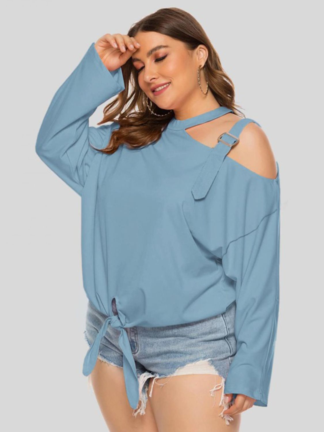 Plus Size Cold-Shoulder Tied Top See size chart under “more details”
