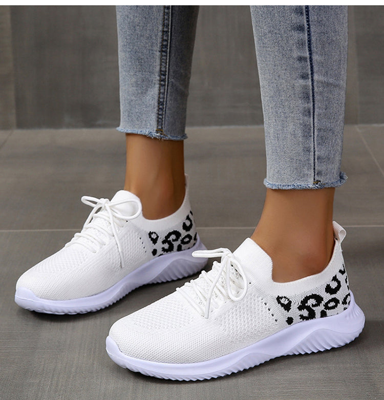 White Shoes Women Leopard Print Lace-up Sneakers Sports See size chart under “more details”