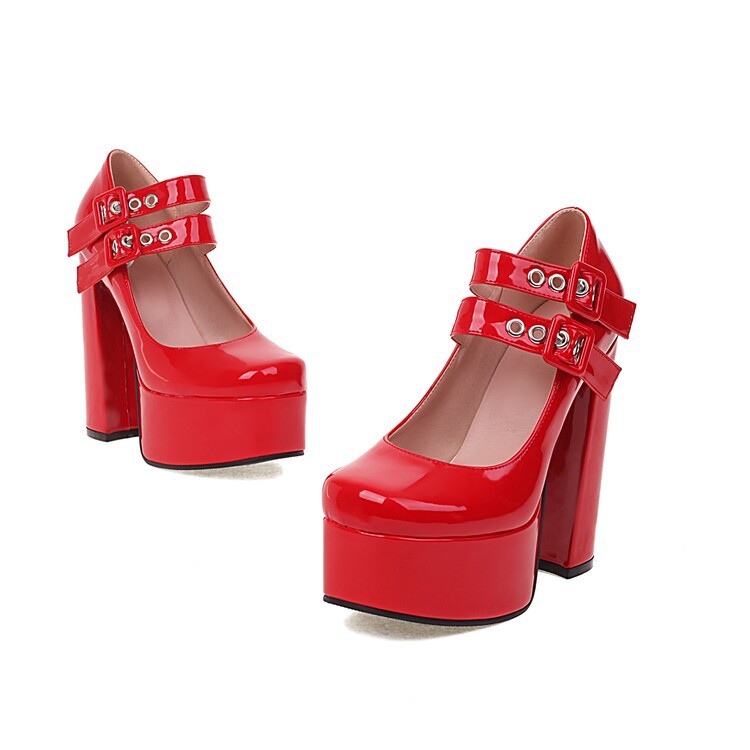 Women's Round Toe Chunky Platform High Heels | Buckle Dress Pumps