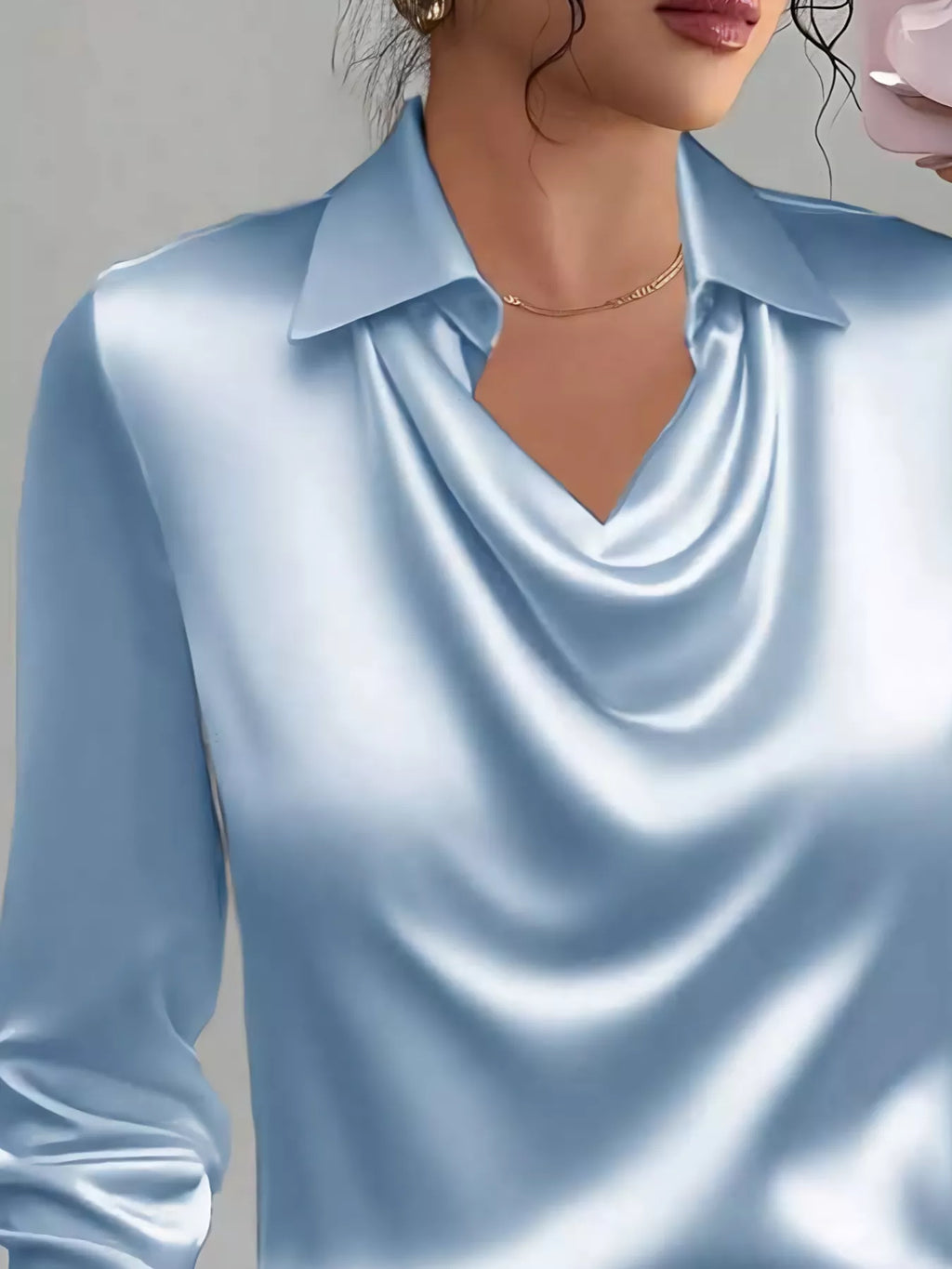 Satin Collared Neck Long Sleeve Blouse See size chart under “more details”