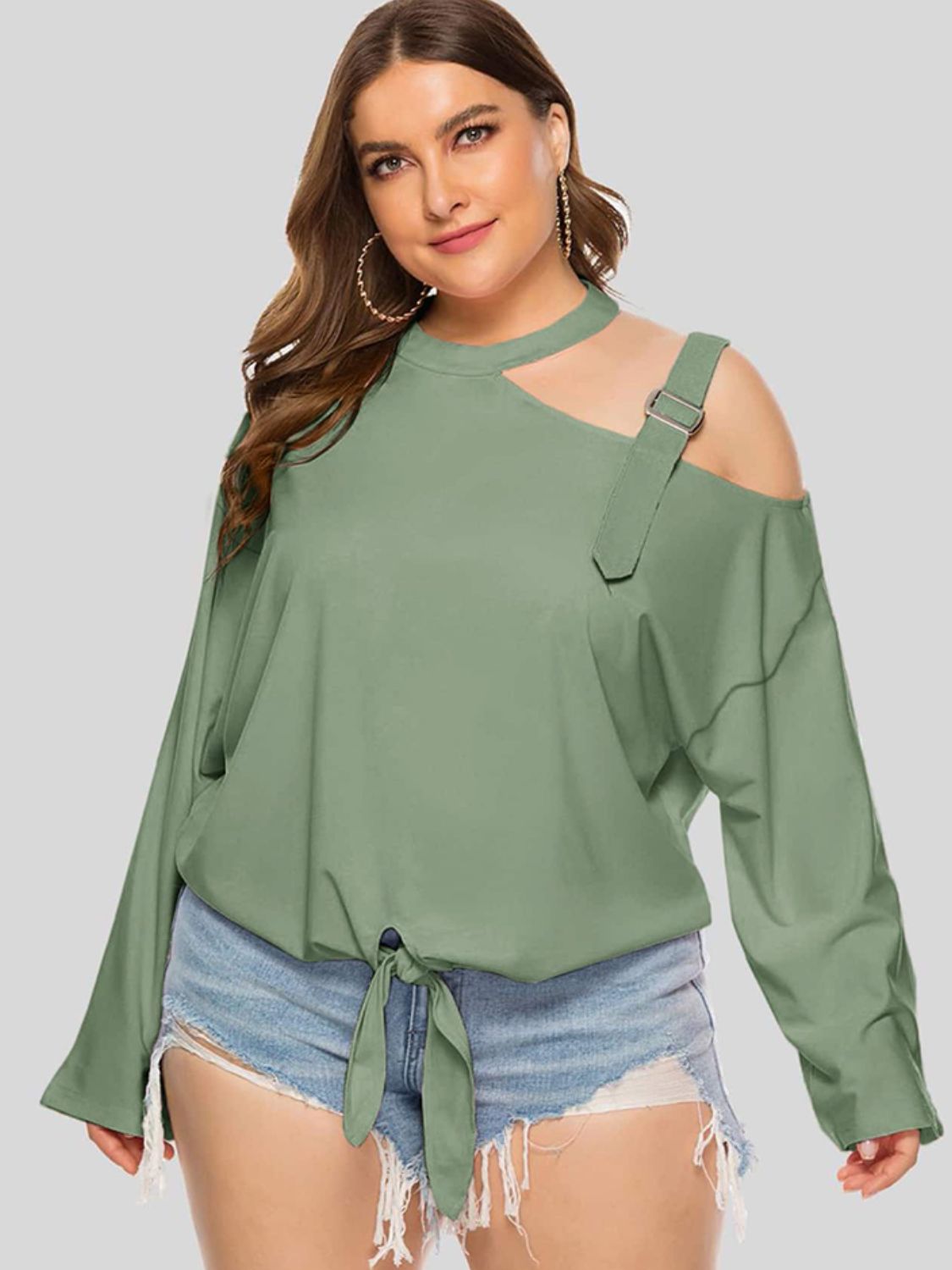 Plus Size Cold-Shoulder Tied Top See size chart under “more details”