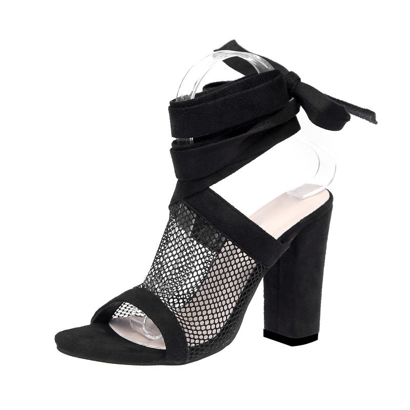 Women's Lace-Up Bandage Sandals | Open-Toe Flock High Heel Sandals