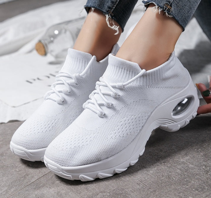 Women's Knit Platform Sneakers | Waterproof Round-Toe Flying Weave Shoes