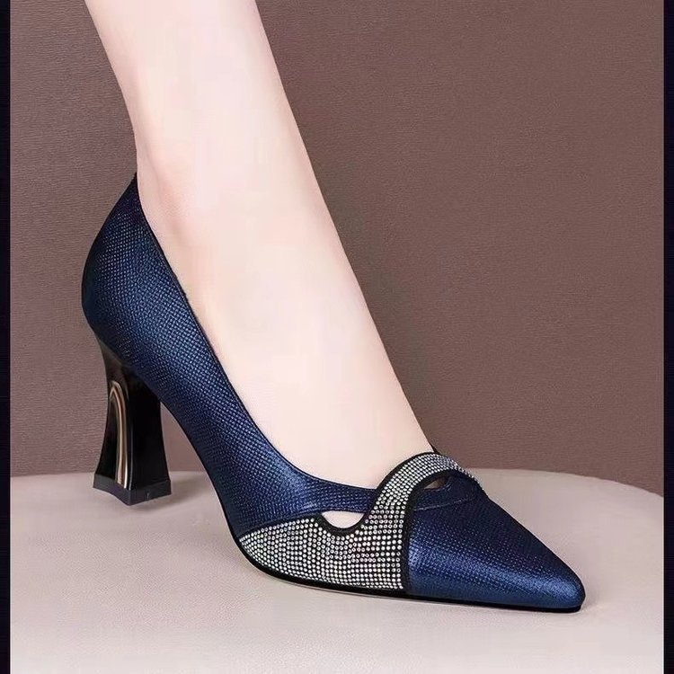 Women's Elegant Pointed-Toe Chunky Heel High Heels – Color Block Slip-On Dress Shoes