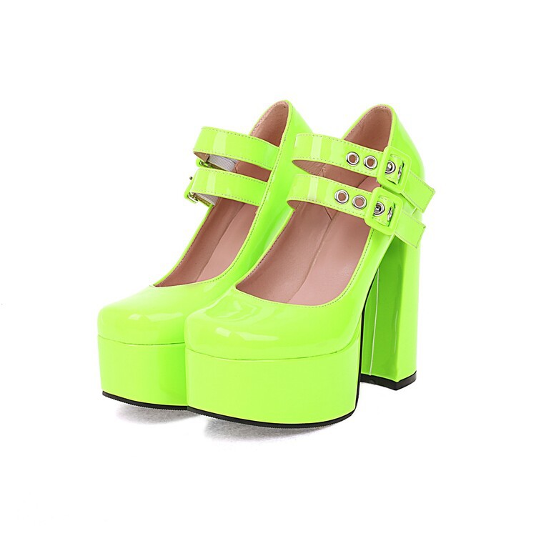 Women's Round Toe Chunky Platform High Heels | Buckle Dress Pumps