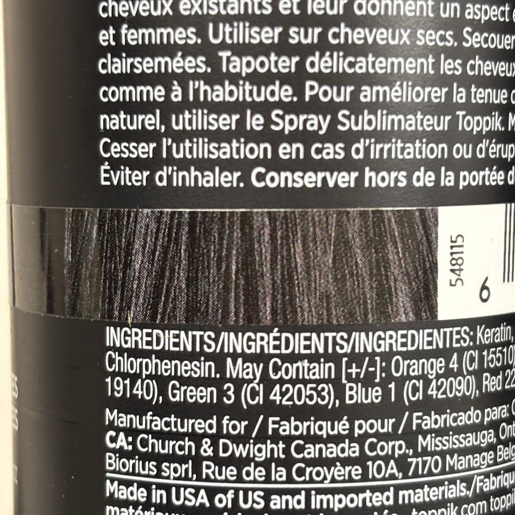 TOPPIK Safe & Natural Hair Building Fibers All Hair Types 0.42 oz Black 548115
