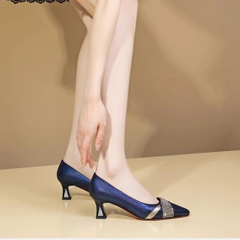 Women's Pointed-Toe Chunky Heel Dress Shoes | Slip-On Block Heel Pumps