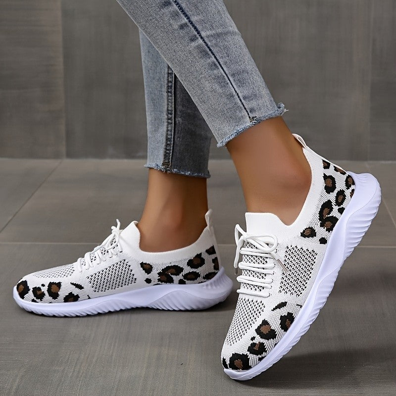 White Shoes Women Leopard Print Lace-up Sneakers Sports See size chart under “more details”