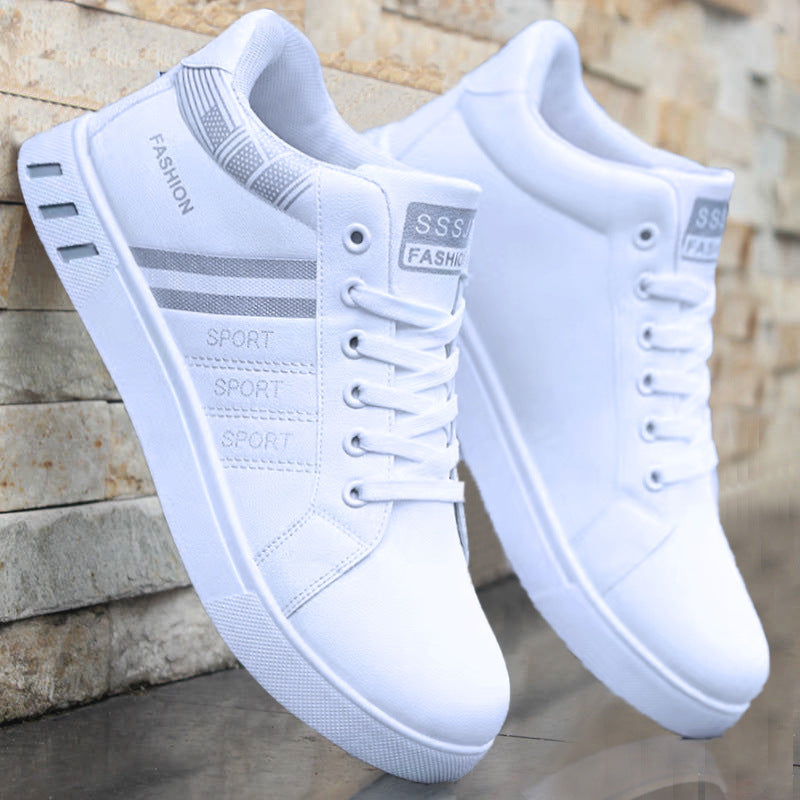 Men's Mid-Top Casual Athletic Sneakers - Synthetic PU Leather Lace-Up Shoes