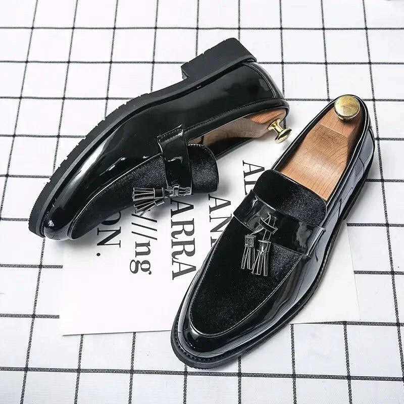 Mandotos College Inspired Leather Loafers For Men Blue Premium Handcrafted Dress Shoes