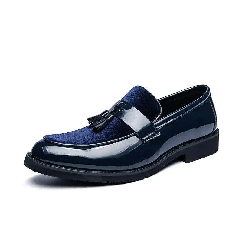 Mandotos College Inspired Leather Loafers For Men Blue Premium Handcrafted Dress Shoes