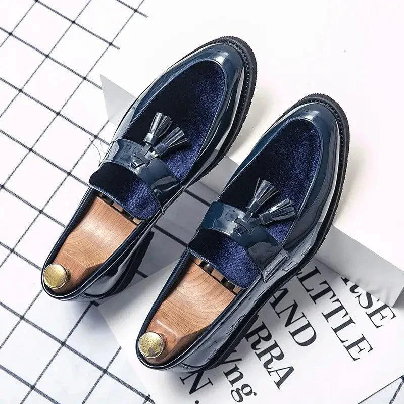 Mandotos College Inspired Leather Loafers For Men Blue Premium Handcrafted Dress Shoes