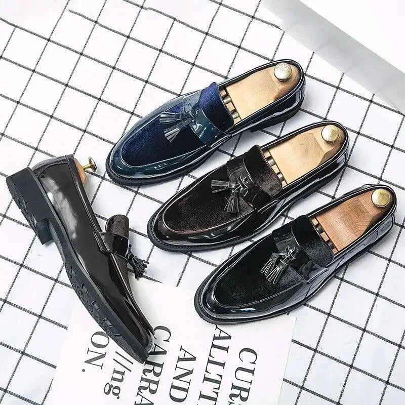 Mandotos College Inspired Leather Loafers For Men Blue Premium Handcrafted Dress Shoes