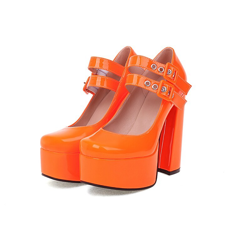 Women's Round Toe Chunky Platform High Heels | Buckle Dress Pumps
