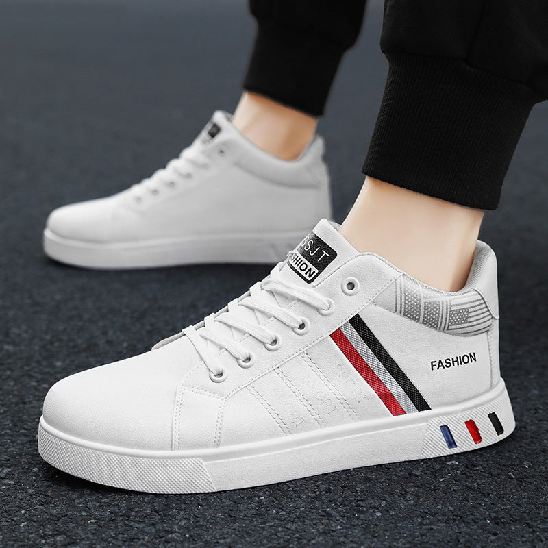 Men's Mid-Top Casual Athletic Sneakers - Synthetic PU Leather Lace-Up Shoes