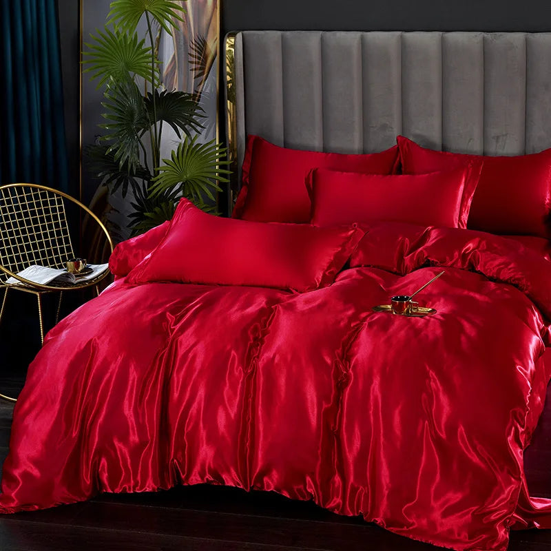 DecorBites™ Luxury Silk Bedding Set: Duvet Cover, Bed Sheet, Pillowcase