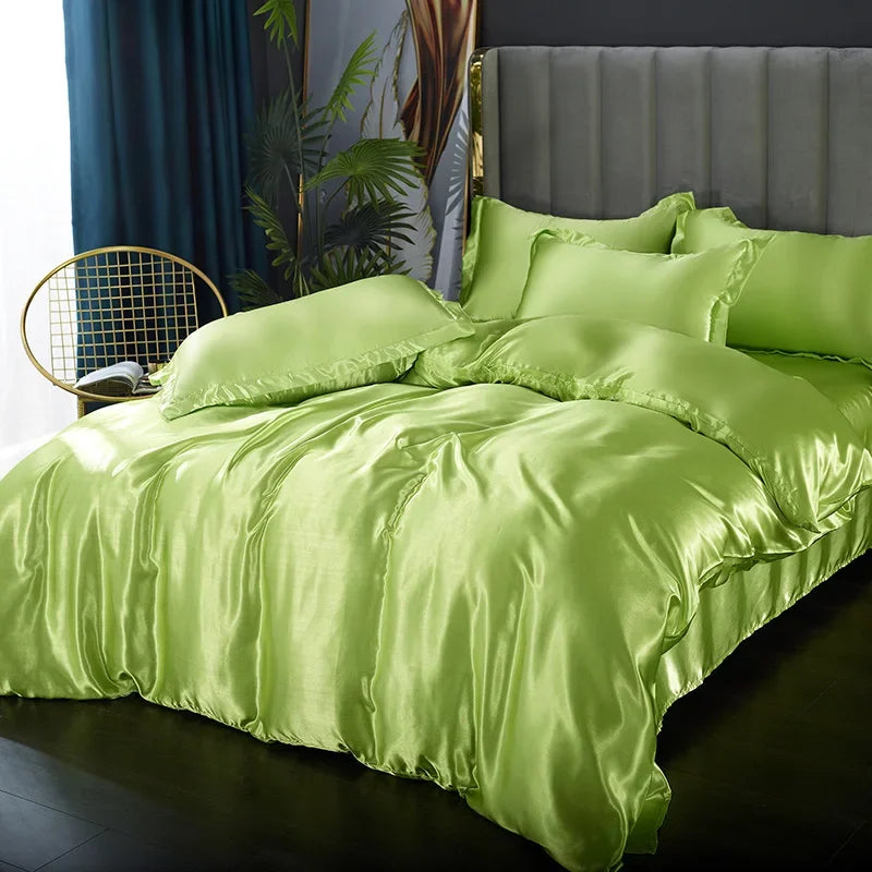 DecorBites™ Luxury Silk Bedding Set: Duvet Cover, Bed Sheet, Pillowcase