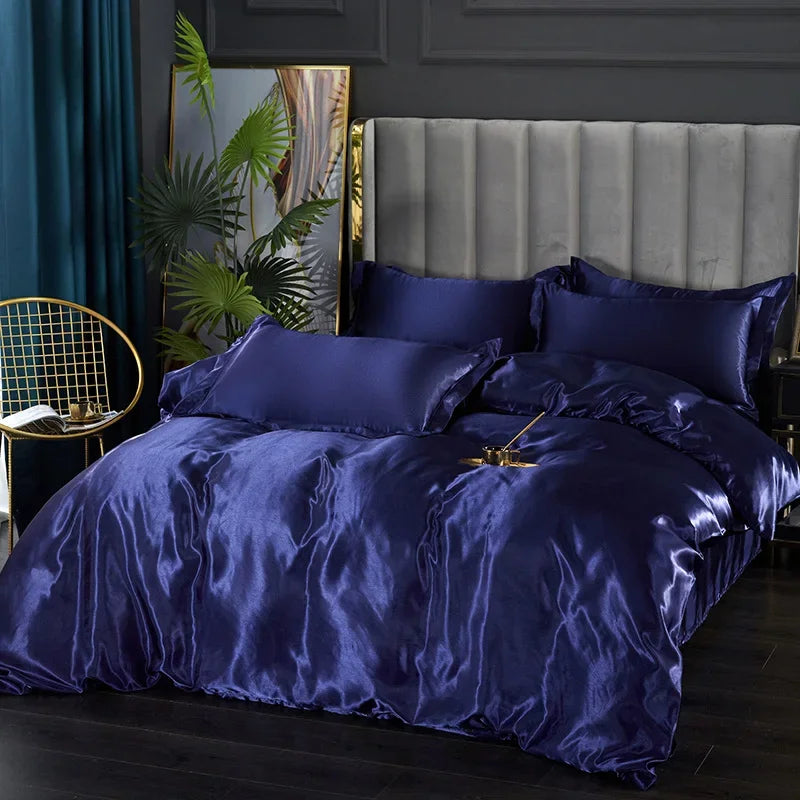 DecorBites™ Luxury Silk Bedding Set: Duvet Cover, Bed Sheet, Pillowcase