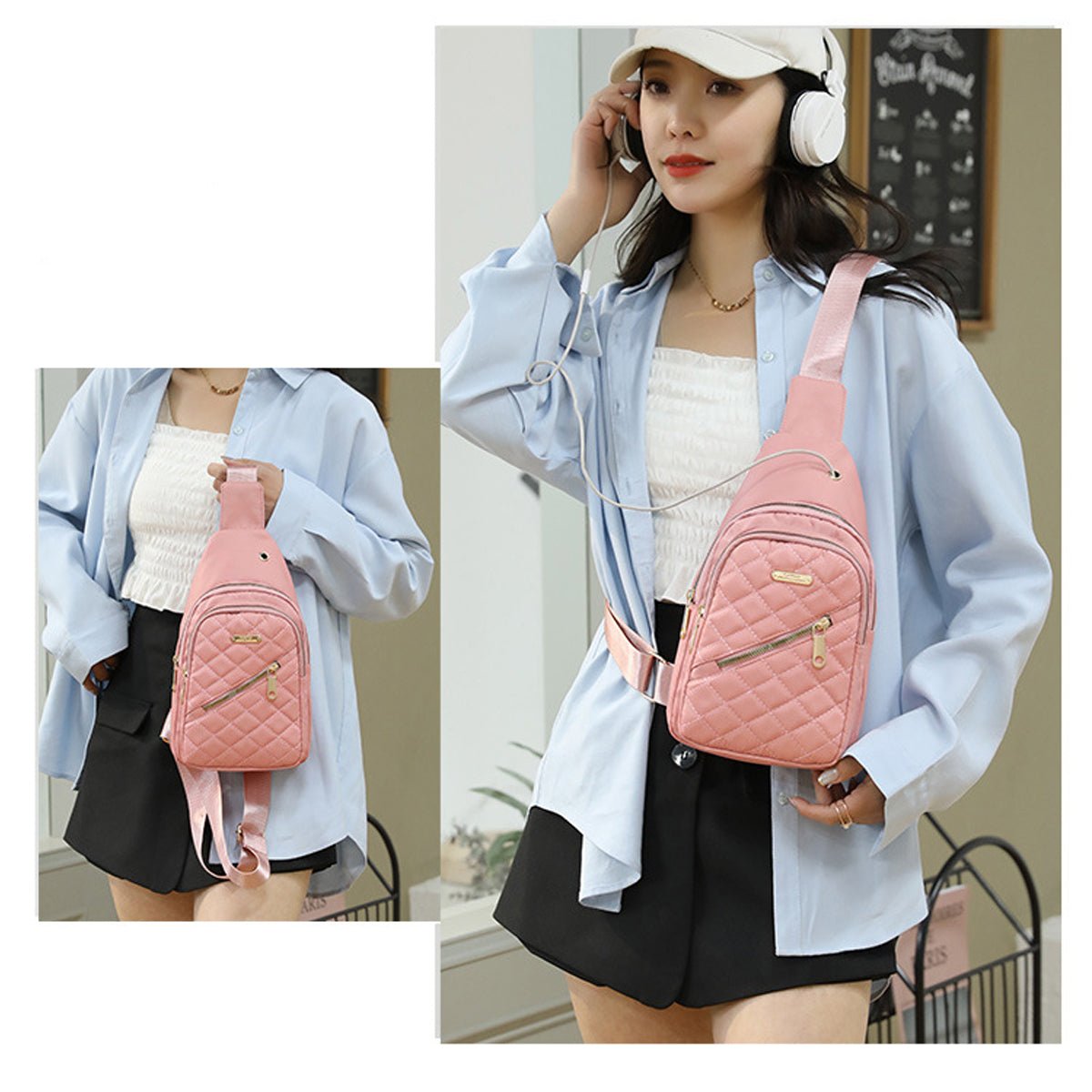 Women's Shoulder Sling Bag - Nylon Adjustable Strap Crossbody Purse